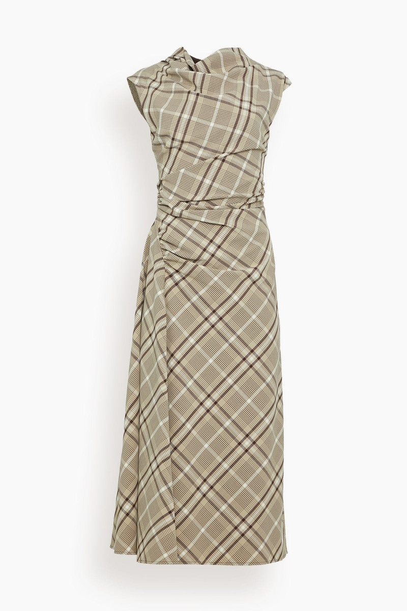 Burke Sleeveless Draped Midi Dress in Sand Plaid 1