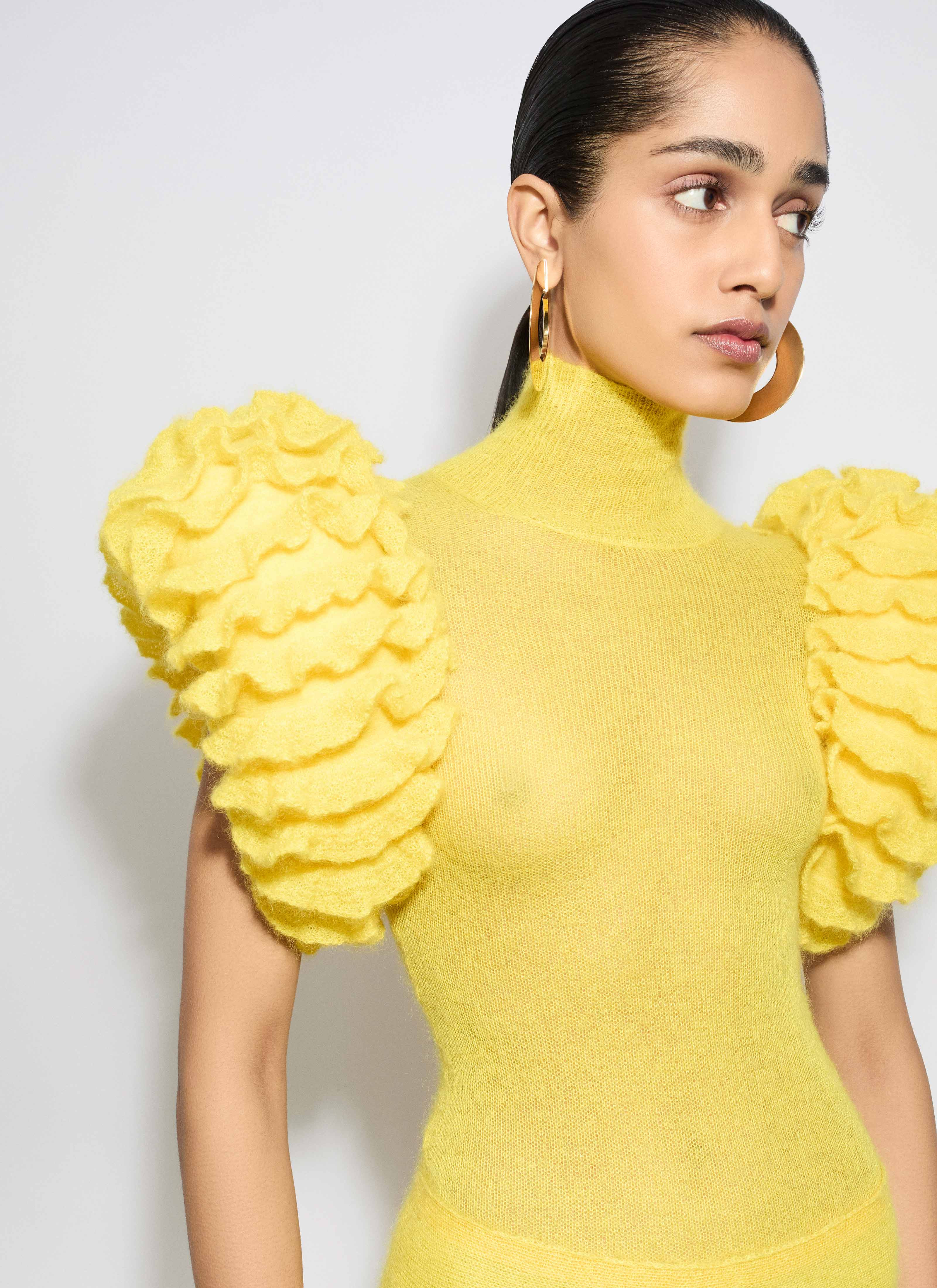 MOHAIR KNIT SCULPTURAL RUFFLE BODYSUIT - 6