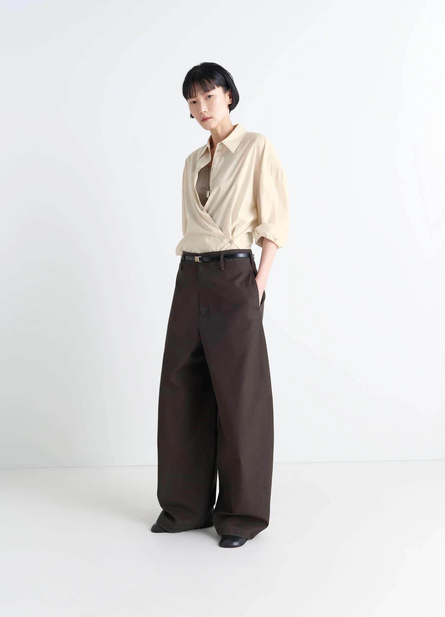 STRAIGHT COLLAR TWISTED SHIRT - 3