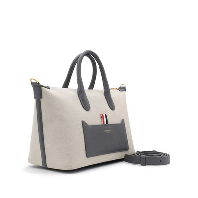 Thom Browne NATURAL CANVAS AND LEATHER TOTE BAG outlook