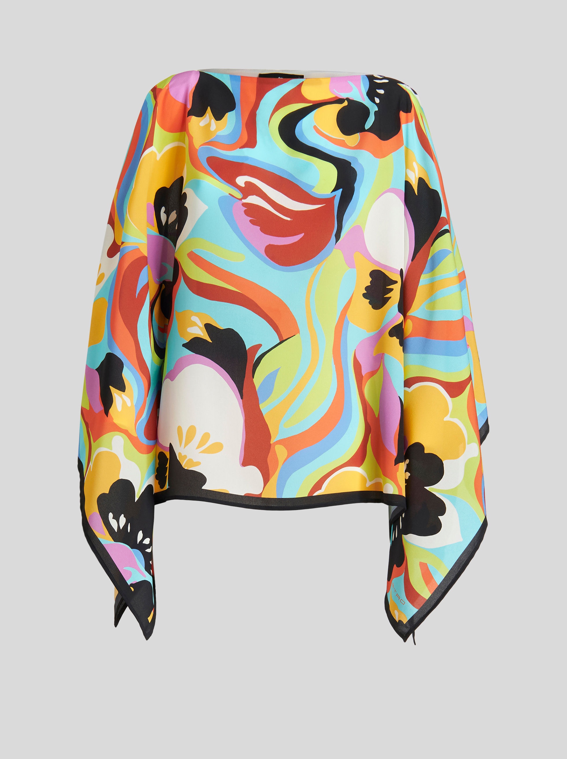 PRINTED SILK PONCHO - 1