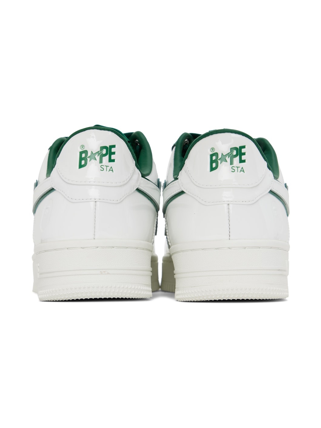 White & Green Patent Leather Sneakers - 2