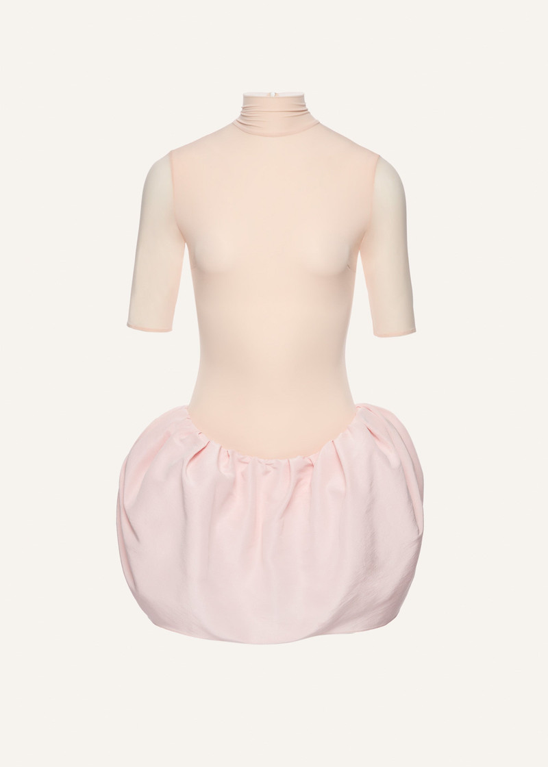 High-neck puff skirt mini dress in light pink 1