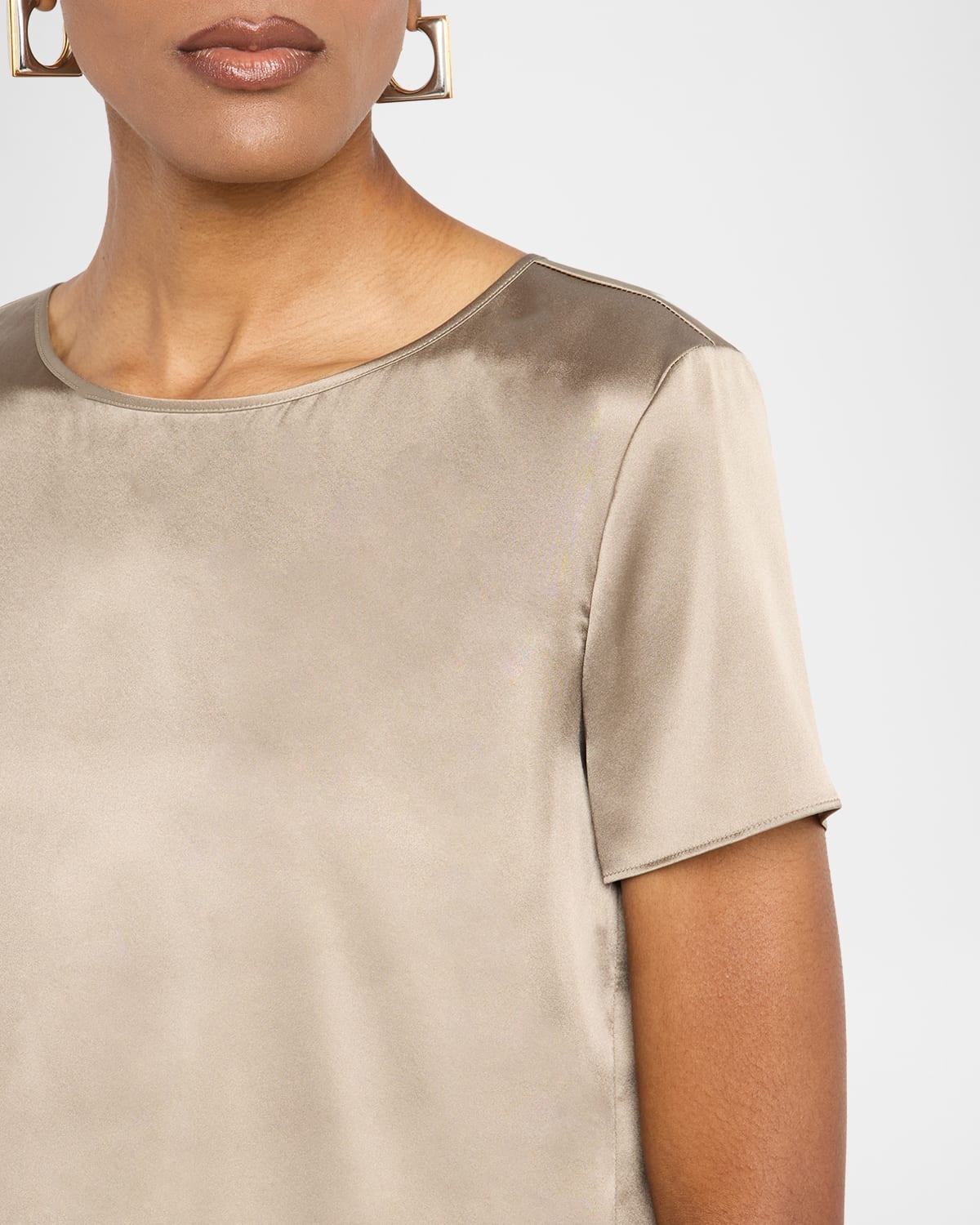 Short-Sleeve Crewneck Satin Tee - 5