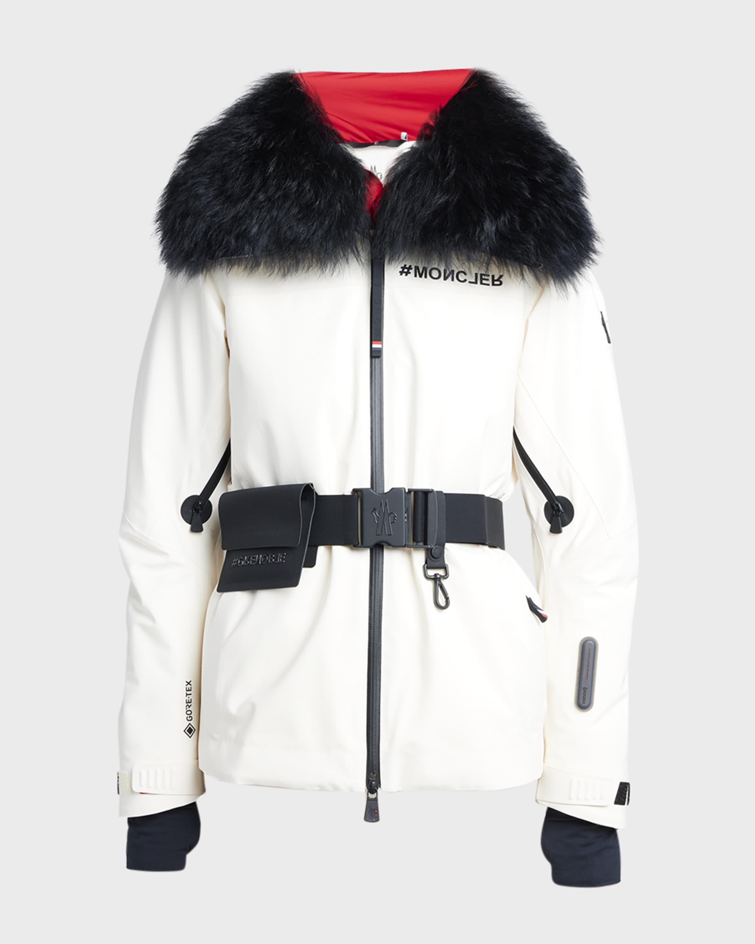 Vizelle Belted Down Jacket with Shearling Ruff - 1