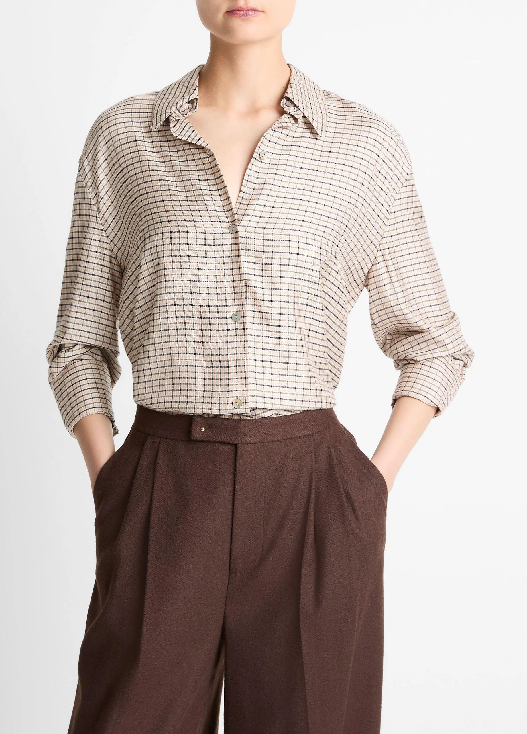 Smocked Micro-Check Button-Front Shirt - 1