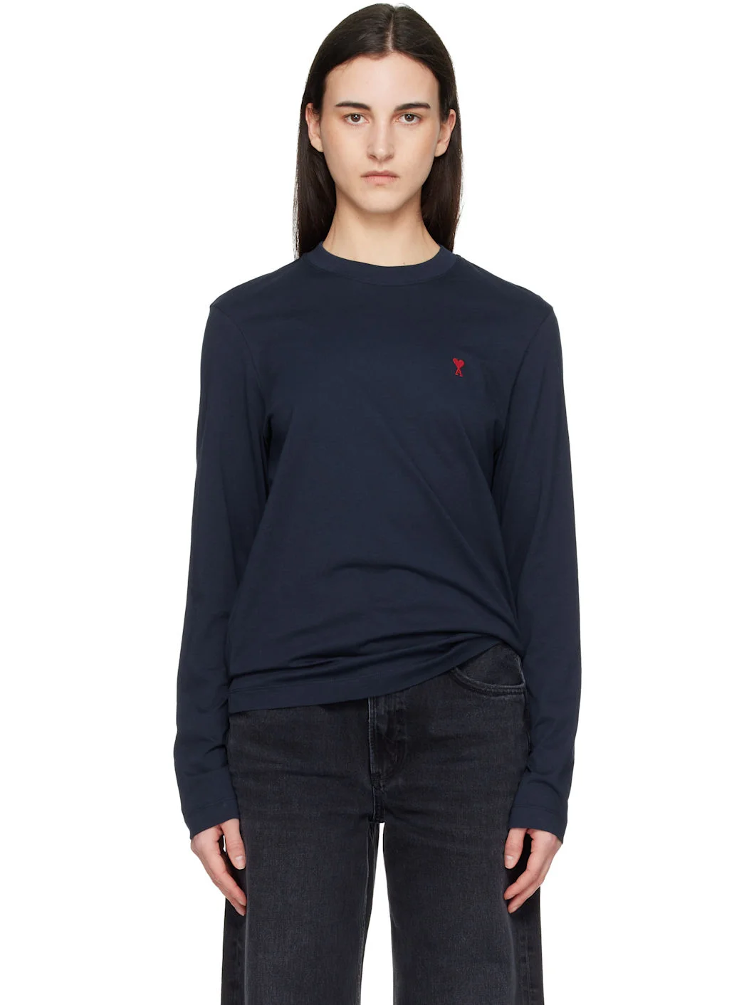 Navy Cotton Ami de Coeur Long Sleeves T-shirt - 1