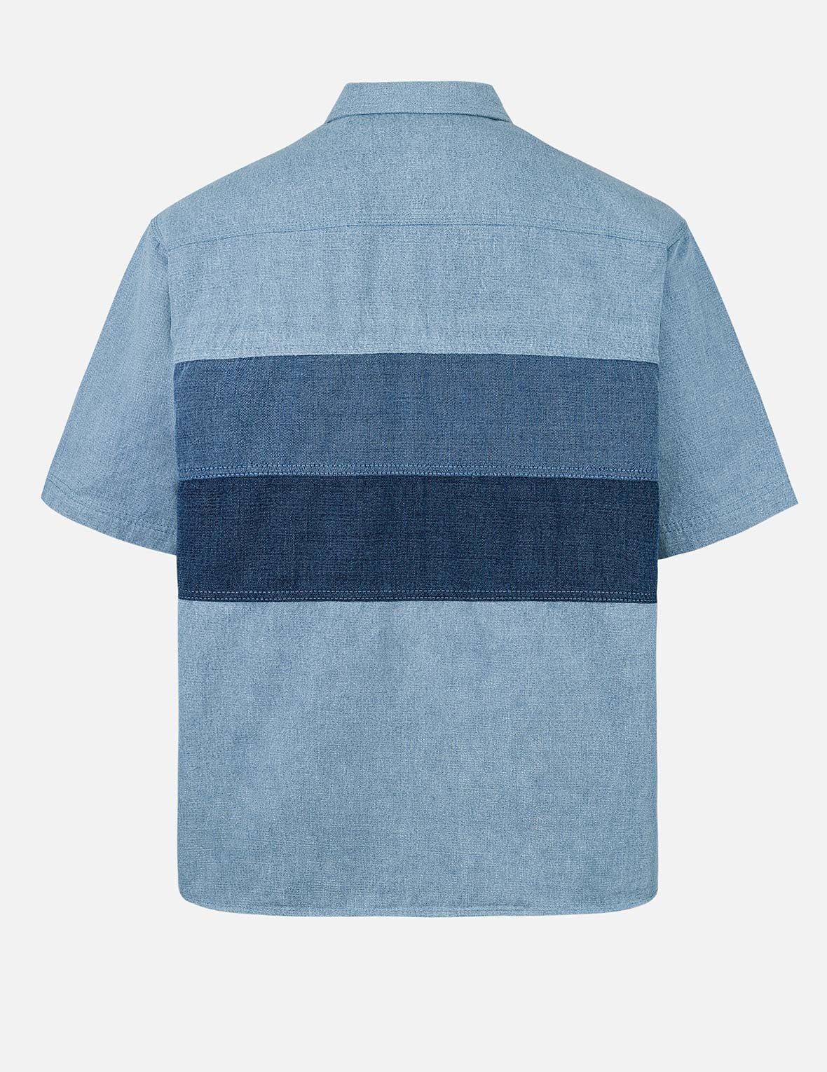 Panel Design Fashion Fit Denim Short-Sleeves Shirt - 2