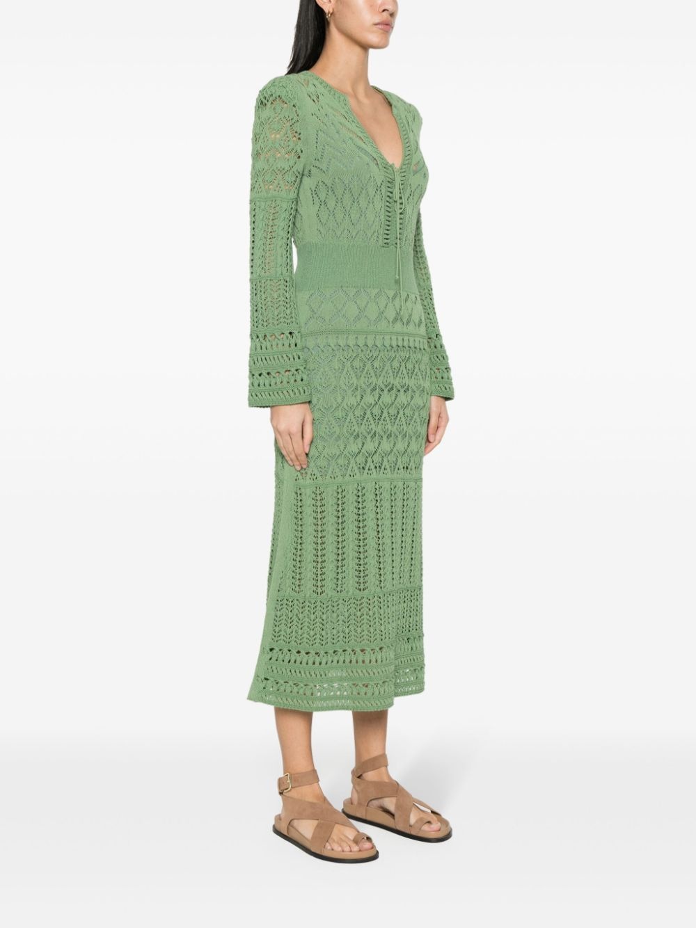 long-sleeved A-line crochet midi-dress - 3