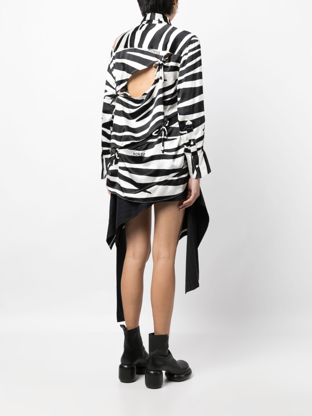 zebra-print slashed-detail silk shirt - 4