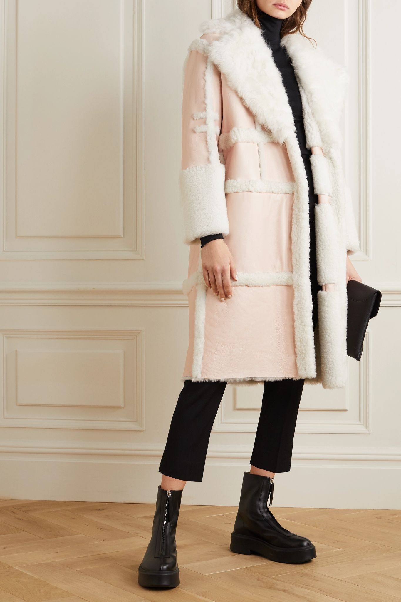 Paneled shearling coat - 2