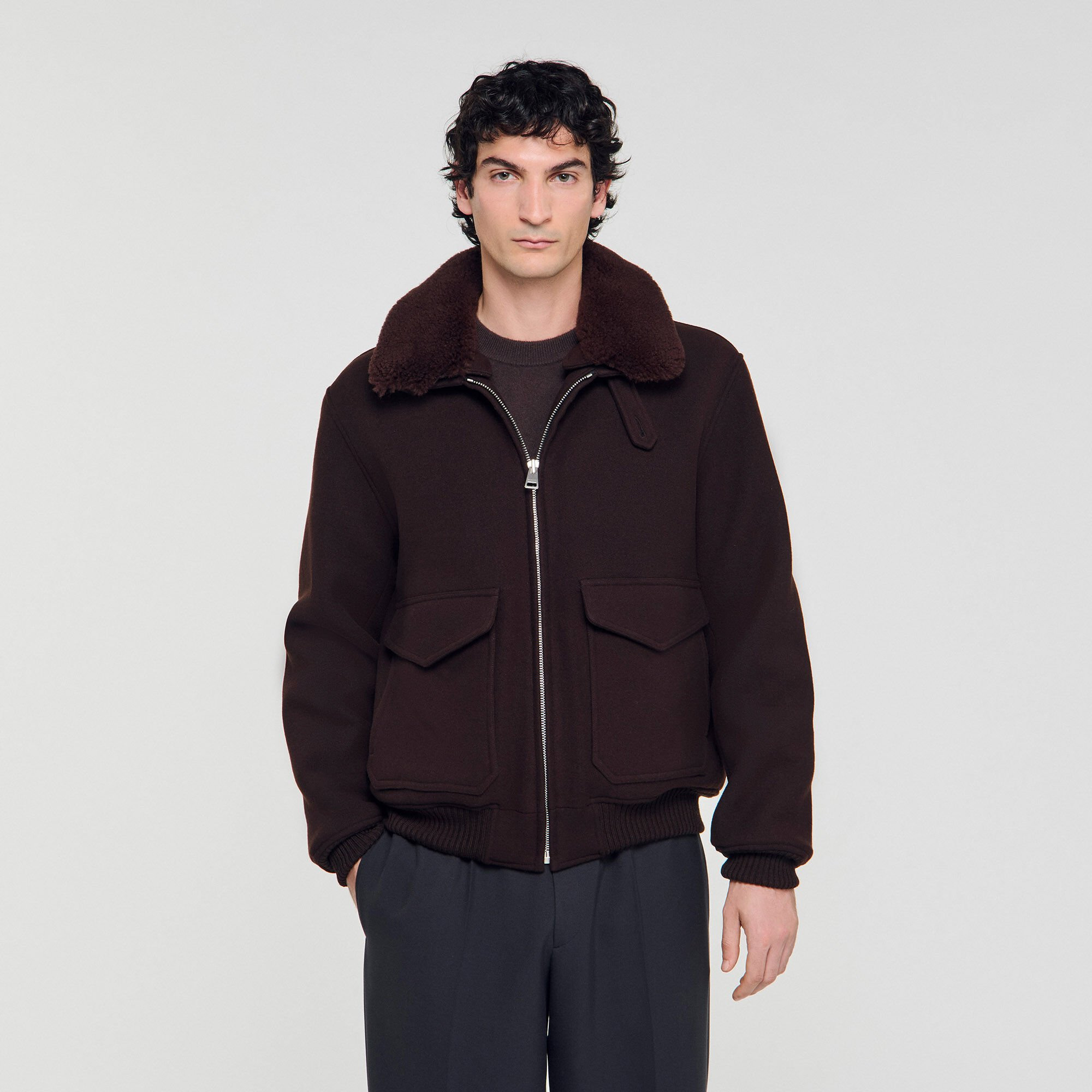WOOL AVIATOR JACKET WITH SHEARLING - 4