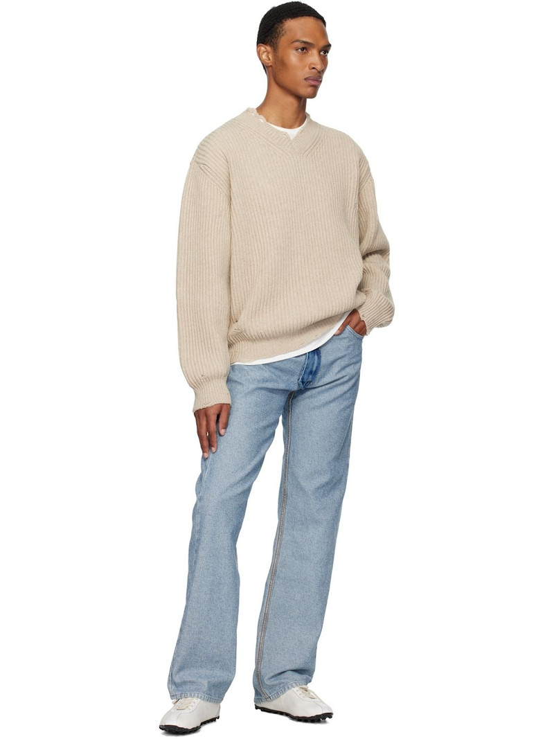 MM6 Maison Margiela Beige Ribbed Wool Knit Sweater outlook