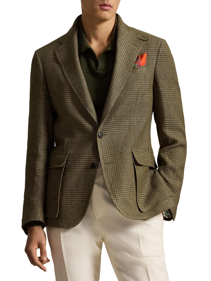 Men's Glen Checked Linen-Blend Blazer - Olive Sage Multi 3