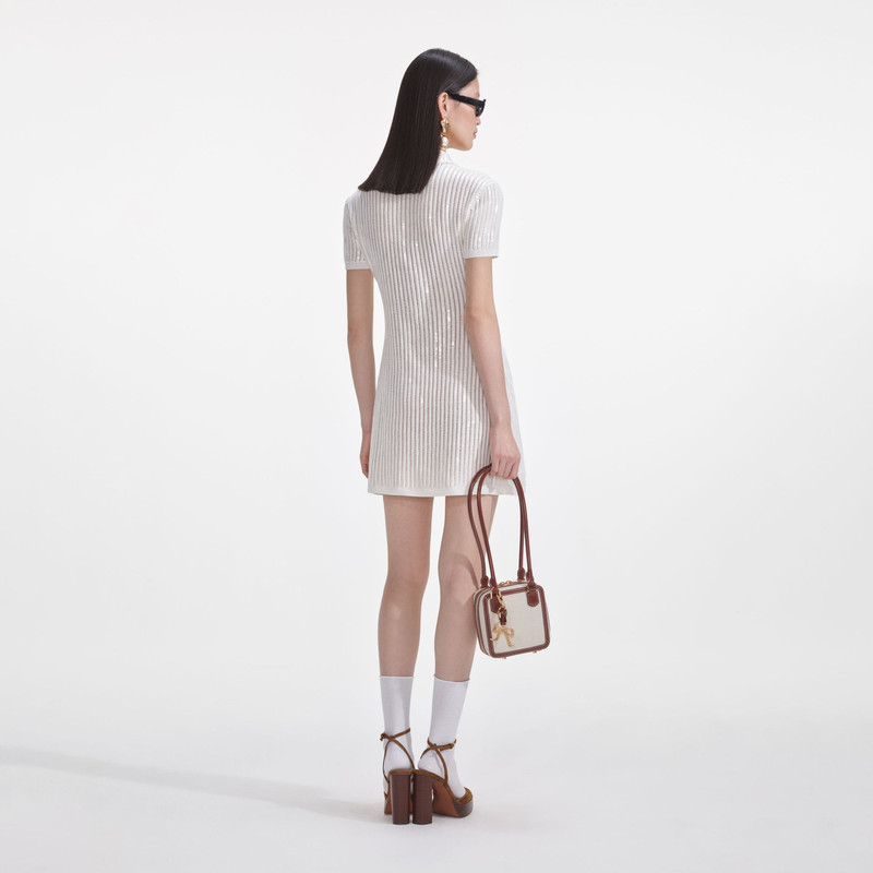 self-portrait White Sequin Crochet Mini Dress outlook