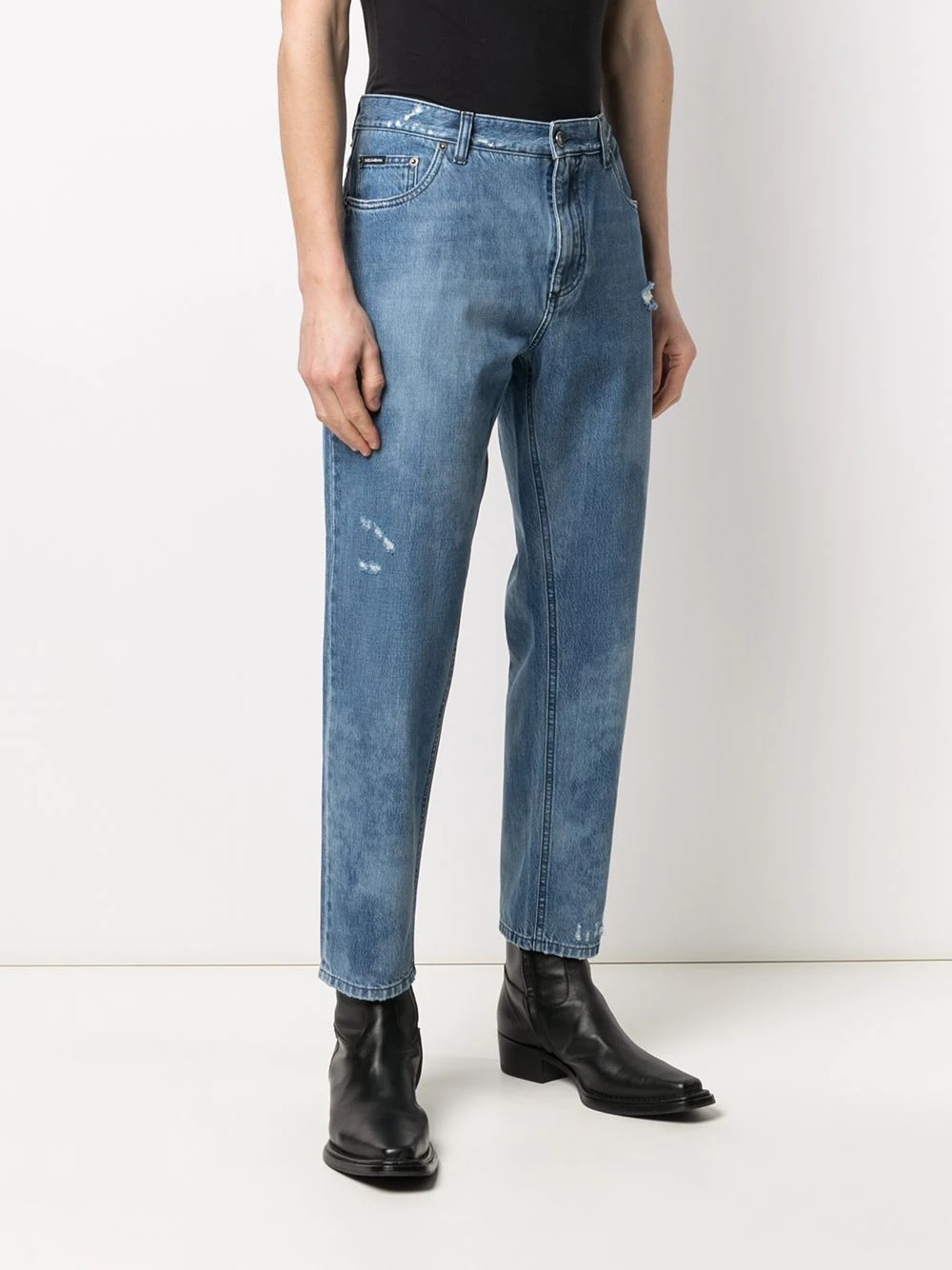 bleached effect cropped jeans - 3