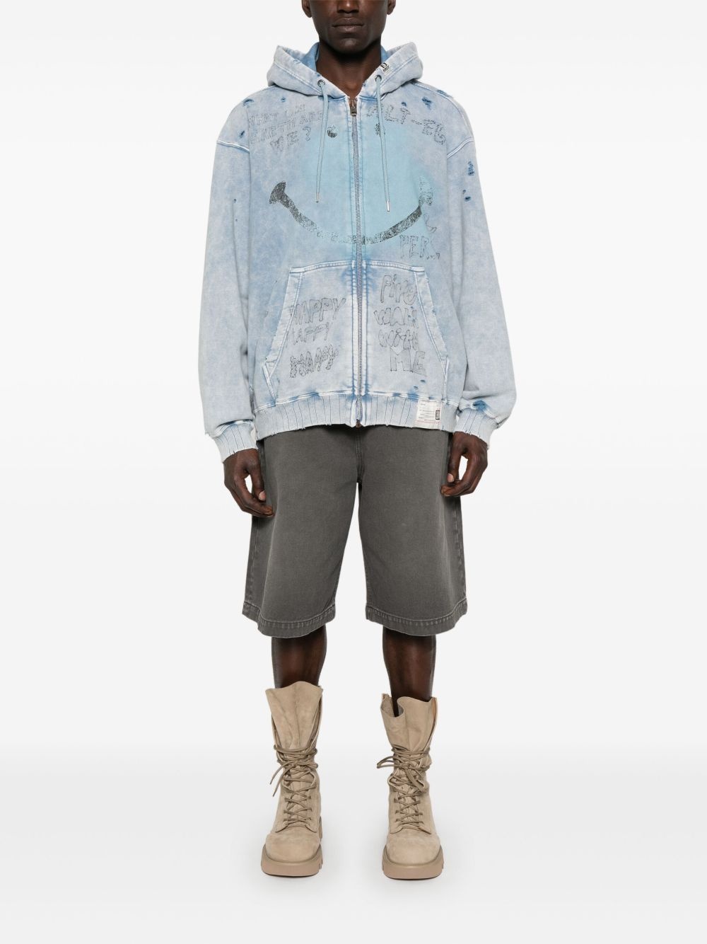bleached smiley face-print hoodie - 2