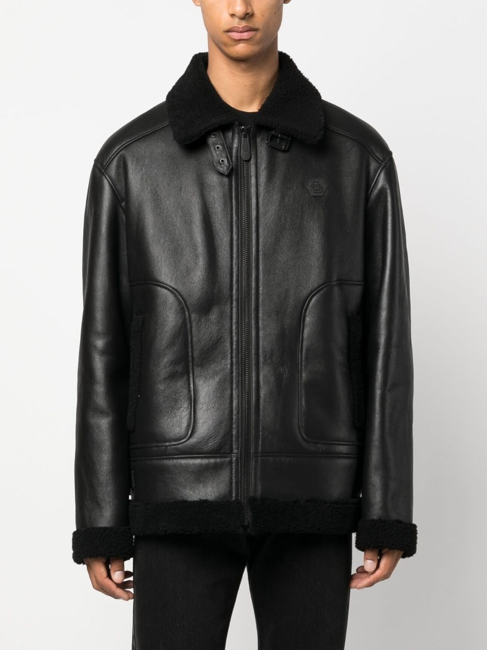 skull-print leather jacket - 3
