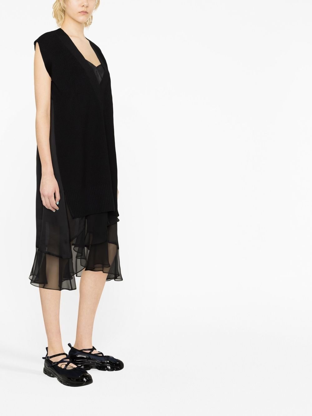 sheer-panelled midi dress - 3