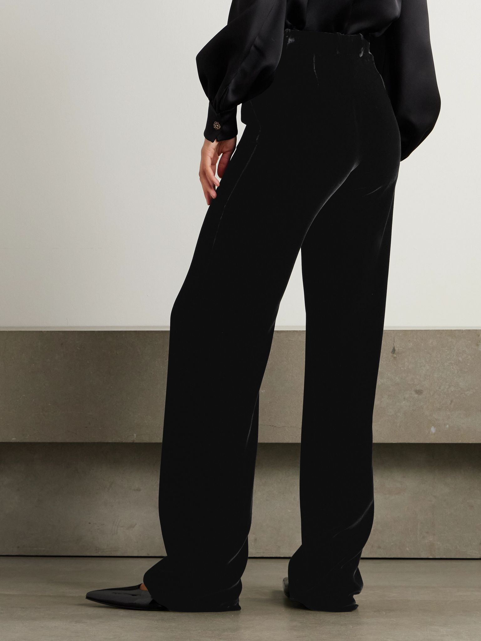 Goldie velvet wide-leg pants Black - 4