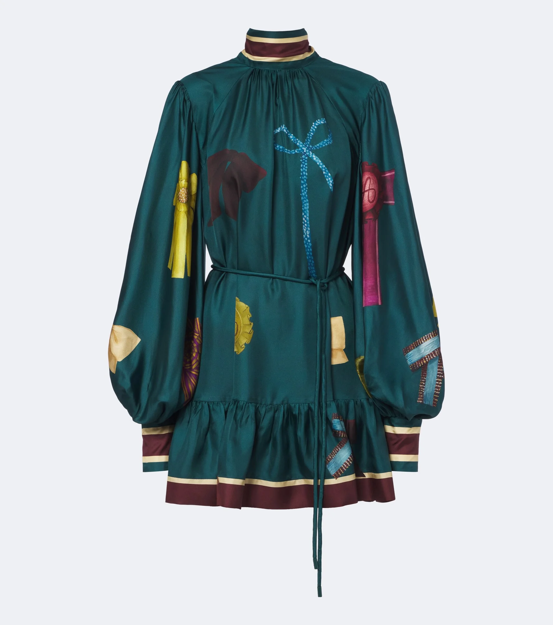 Rosette printed silk twill minidress - 1