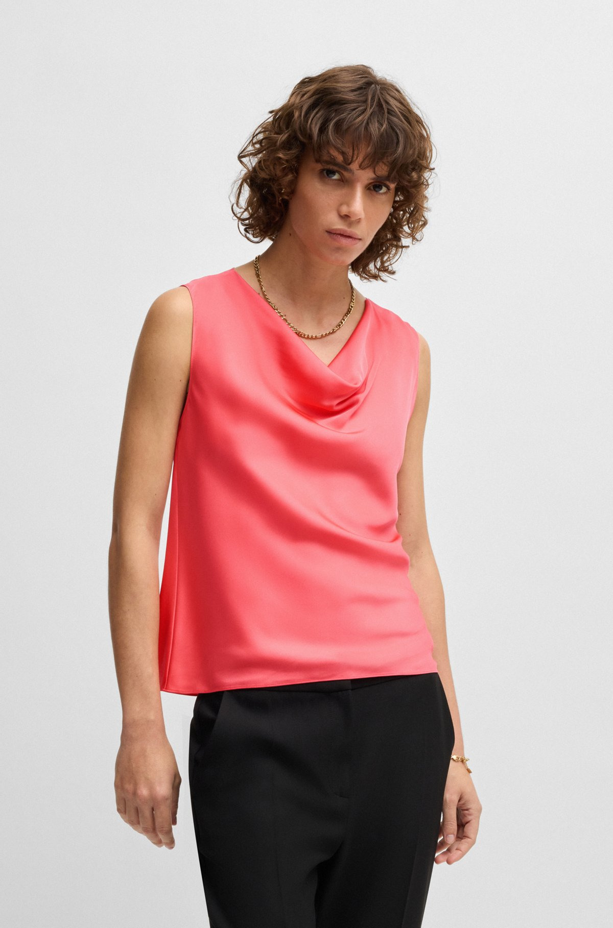 SLEEVELESS COWL-NECK BLOUSE IN STRETCH SILK - 2