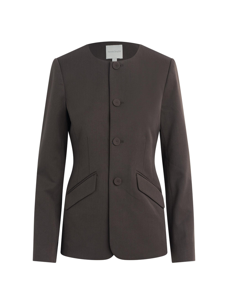 Women's The Victoria Collarless Jacket - Coffee 1