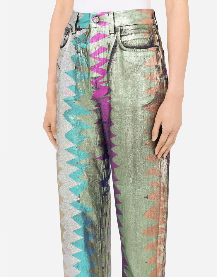 Foiled jeans with multi-colored glitch print - 4