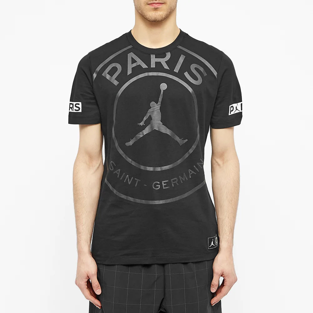 Air Jordan Paris Saint-Germain Logo Tee Printing Short Sleeve US Edition Black BQ8384-010 - 2