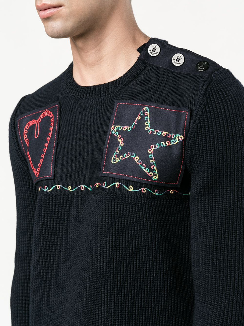 patched fisherman knit sweater 5