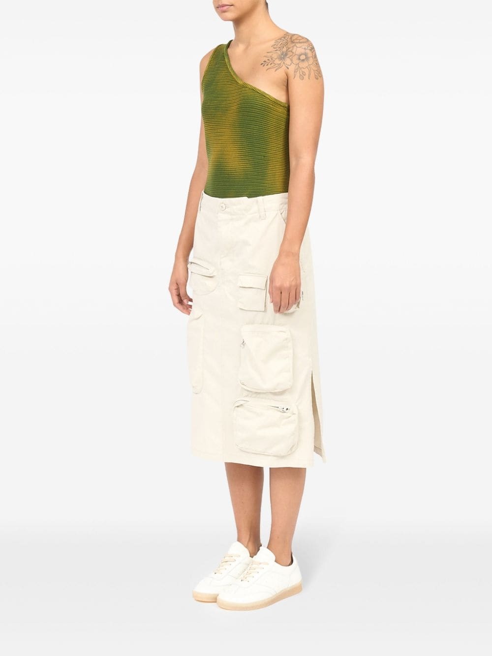 cotton gabardine midi cargo skirt - 6