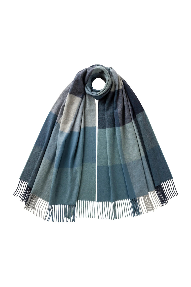 Block Check Blue Cashmere Stole 1