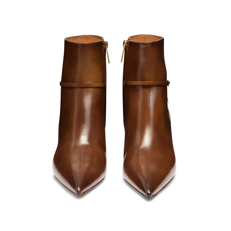 Women's brown leather mid-heel ankle boot 5