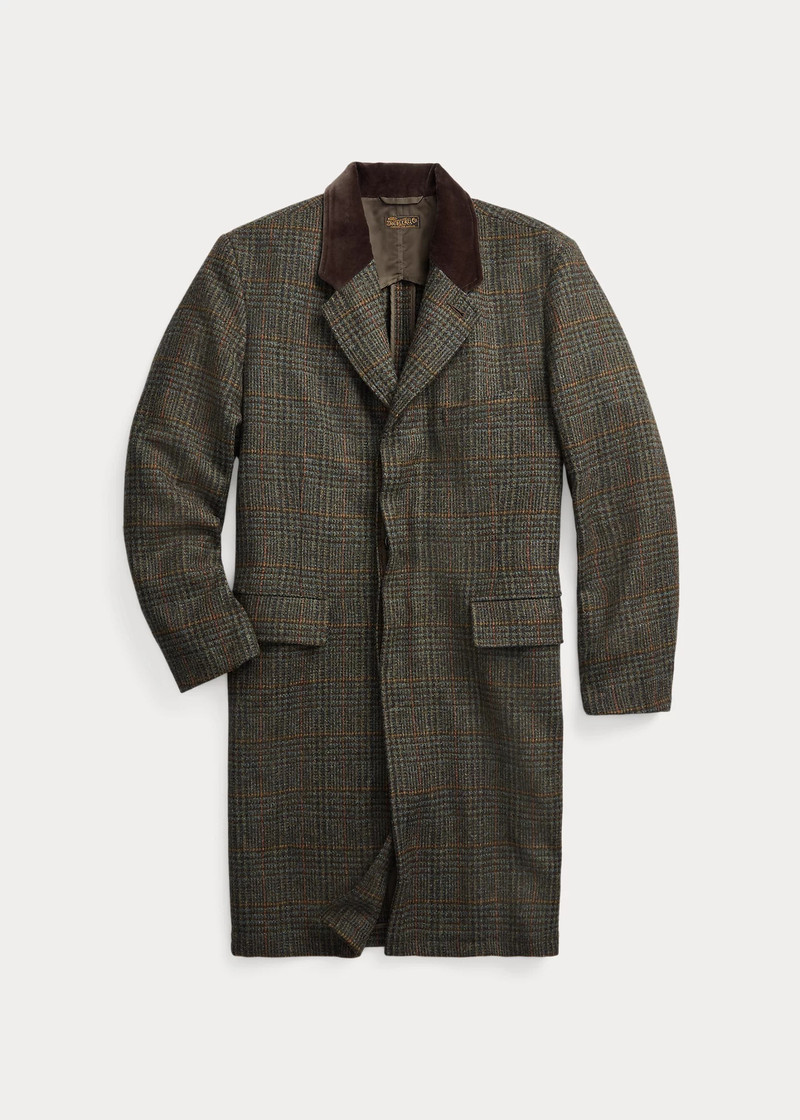 Velvet-Collar Plaid Shetland Wool Coat 1