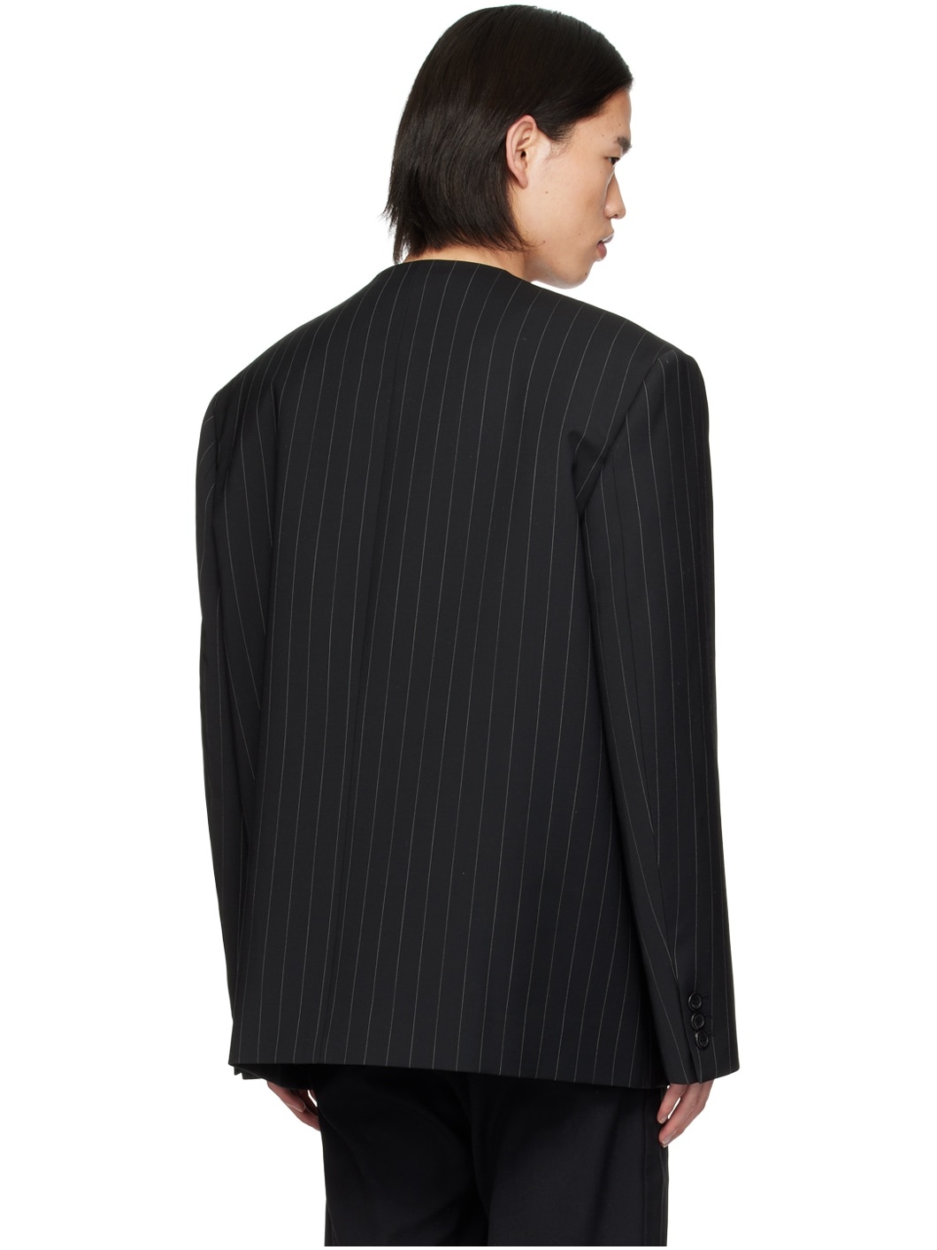 Black Striped Embossed Blazer - 3