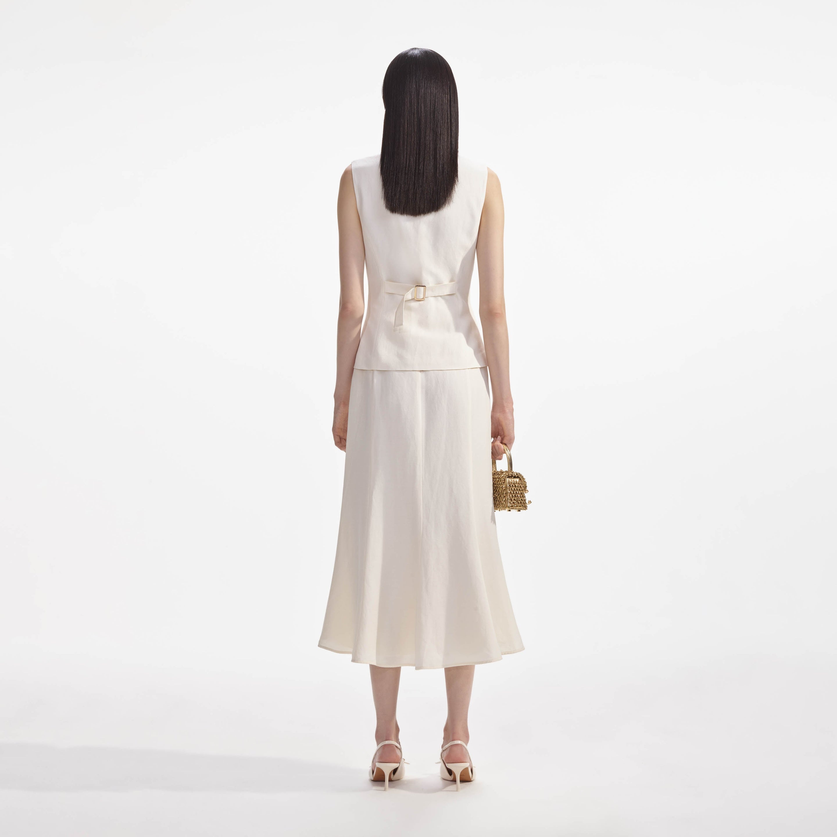 Cream Linen Midi Dress - 3