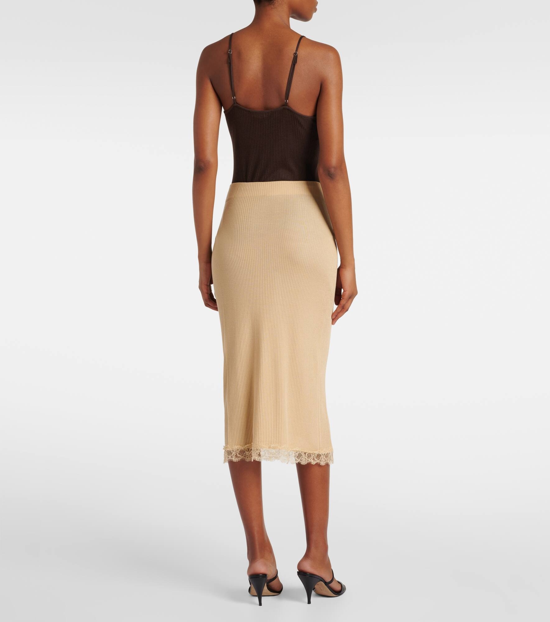 Indira lace-trimmed silk-blend midi skirt - 3