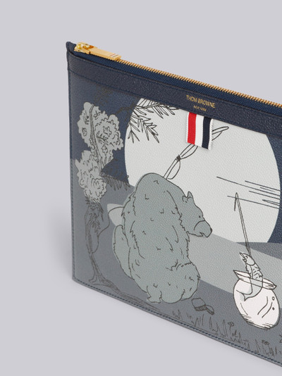 Thom Browne Navy Story Scene Print Caviar Leather Small Zippered Tablet Holder outlook