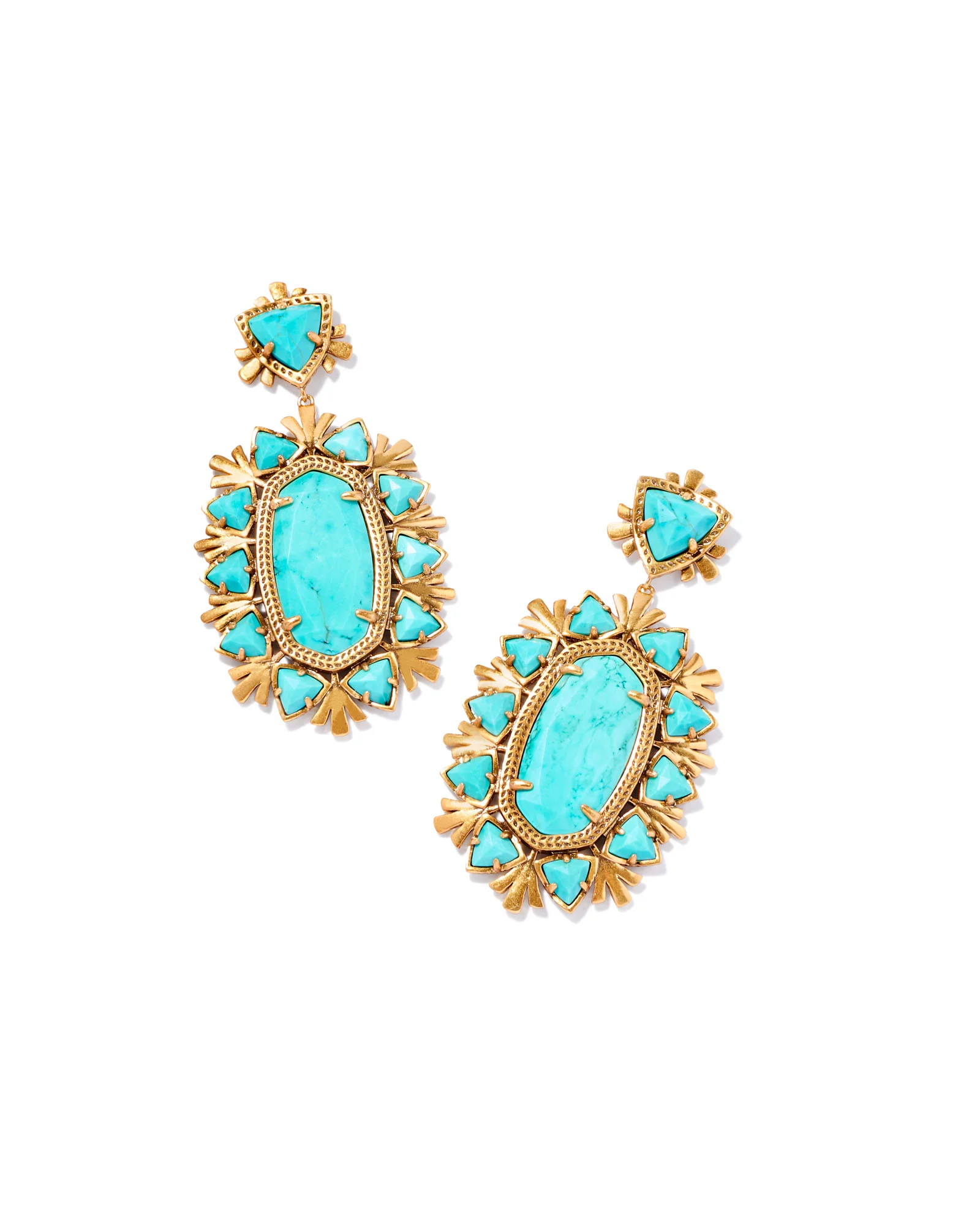 Havana Vintage Gold Statement Earrings in Variegated Turquoise Magnesite - 1