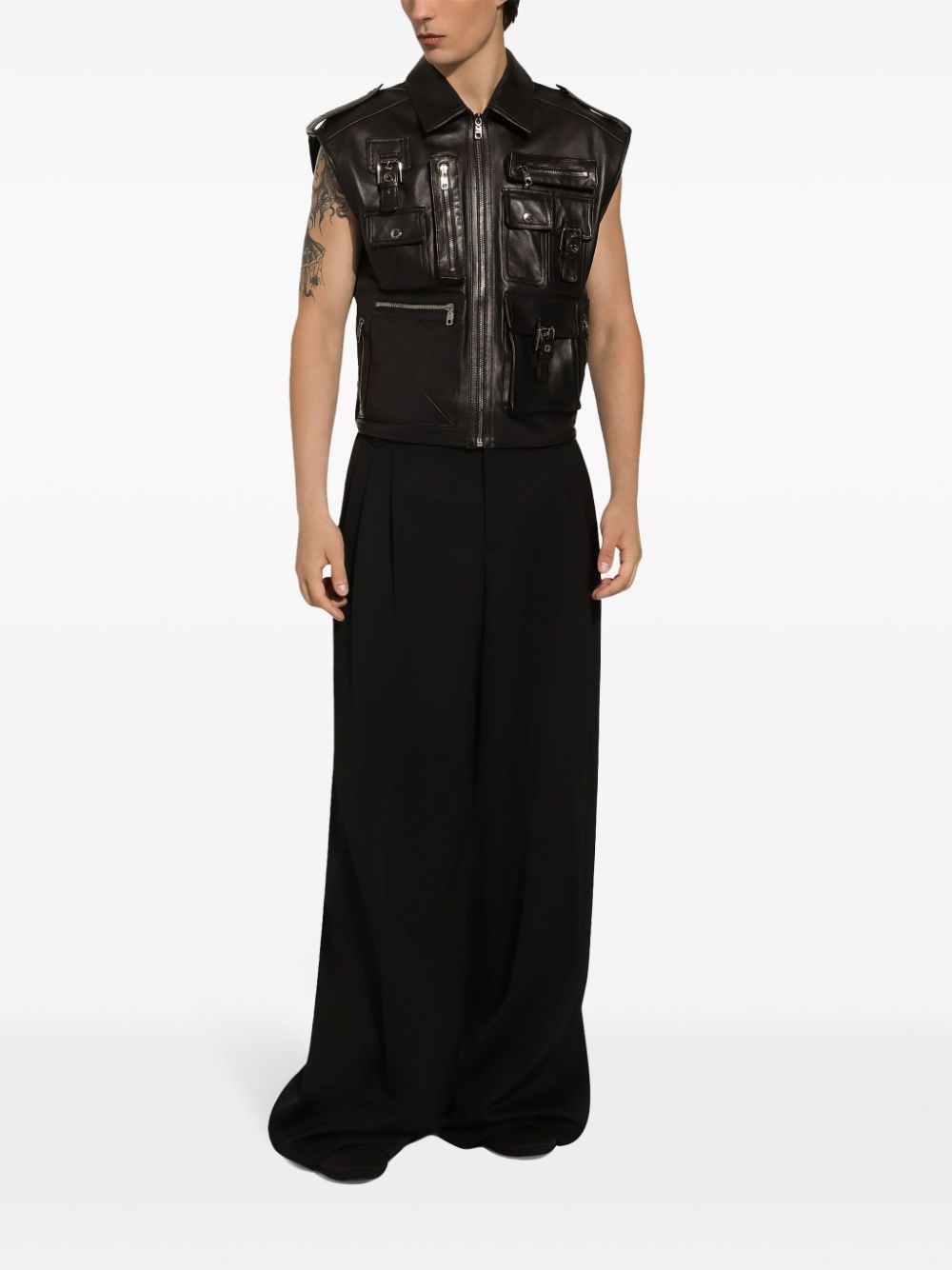 biker leather gilet - 3