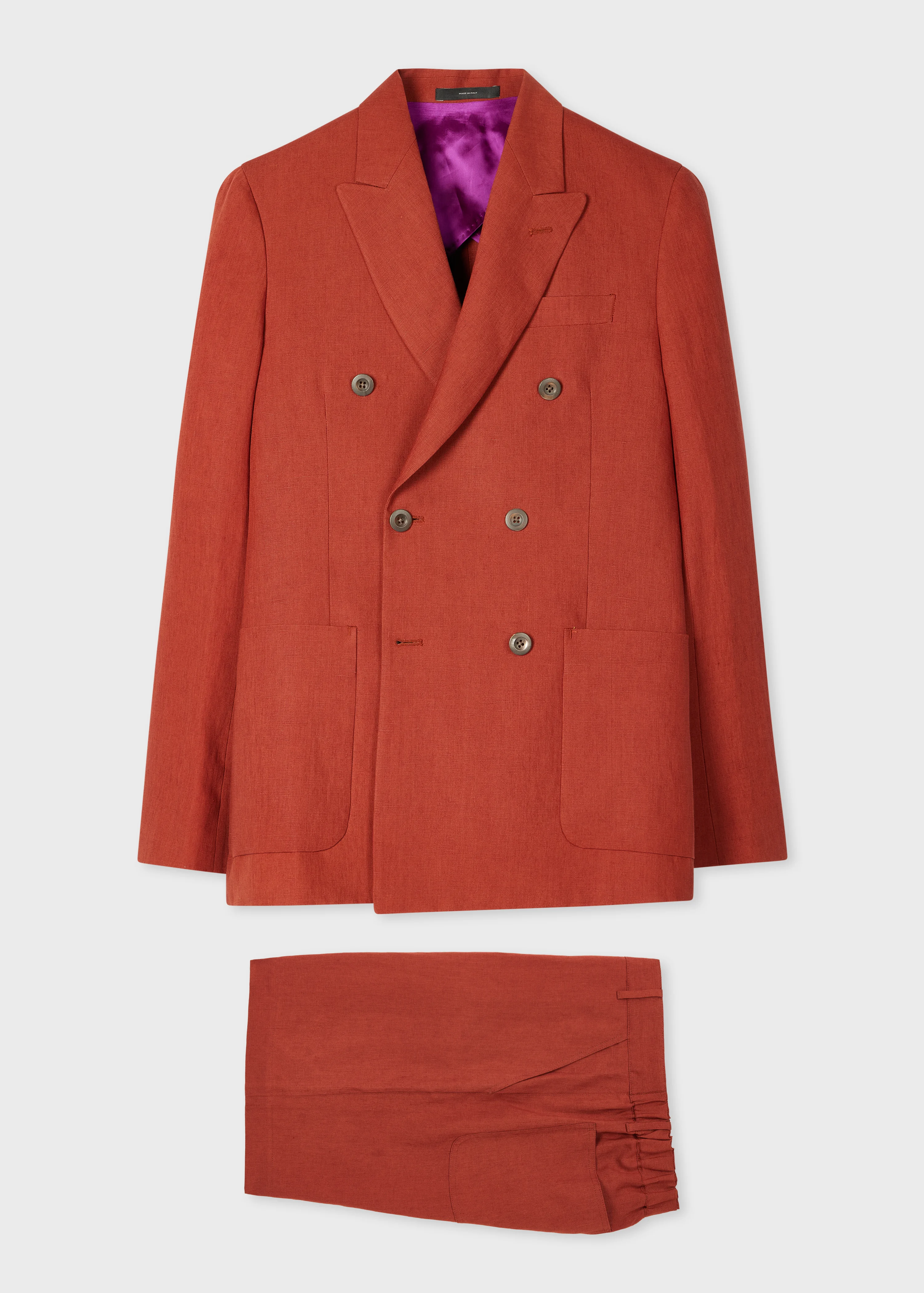 Rust Red Double-Breasted Linen Short Suit - 1