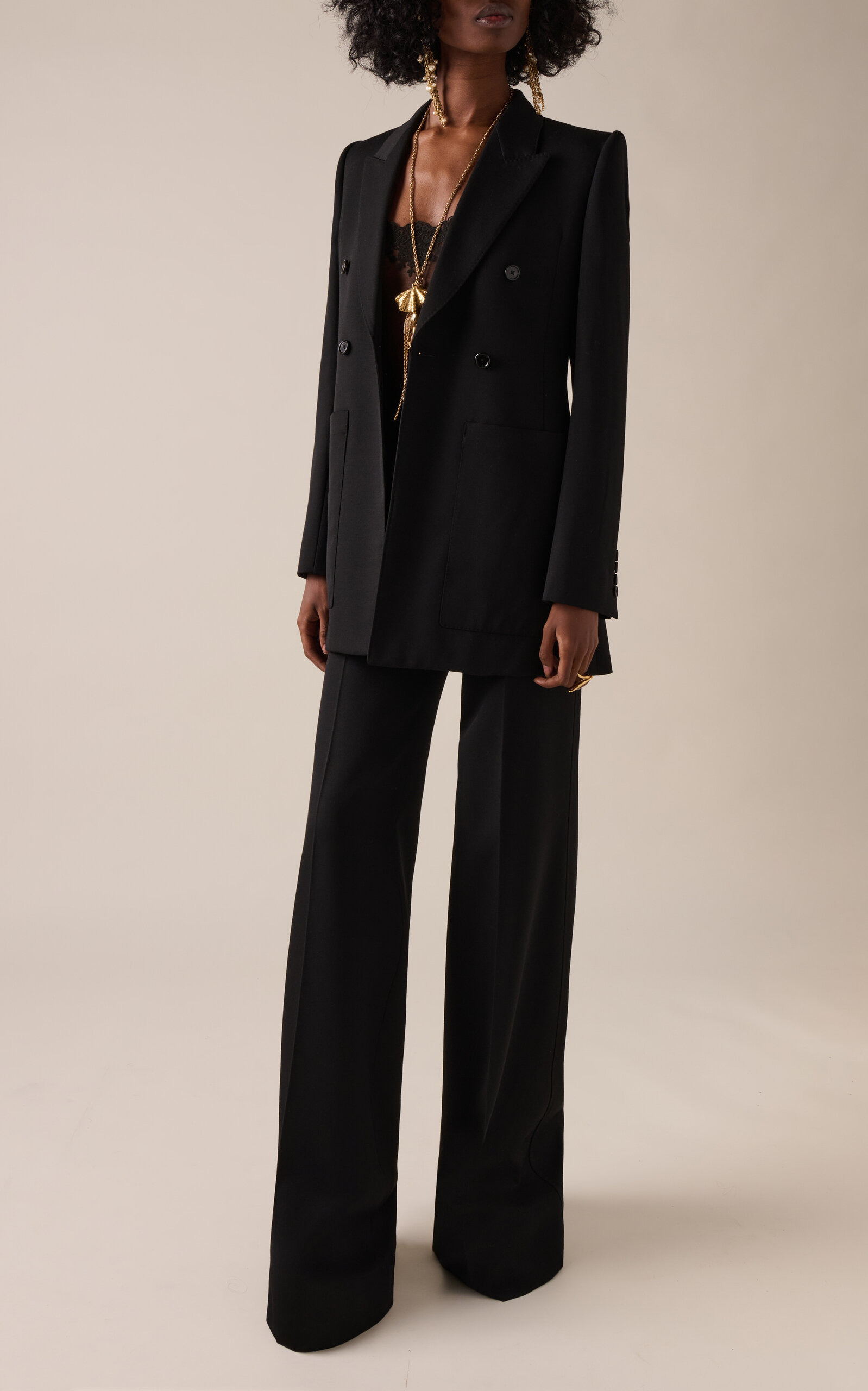 Double-Breasted Grain De Poudre Wool Blazer black - 3