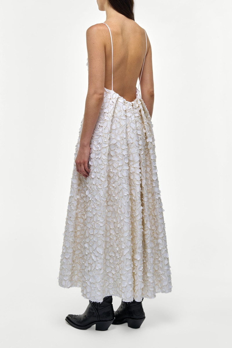Nexus Embroidered Leaves Maxi Dress in Ivory Linen 4
