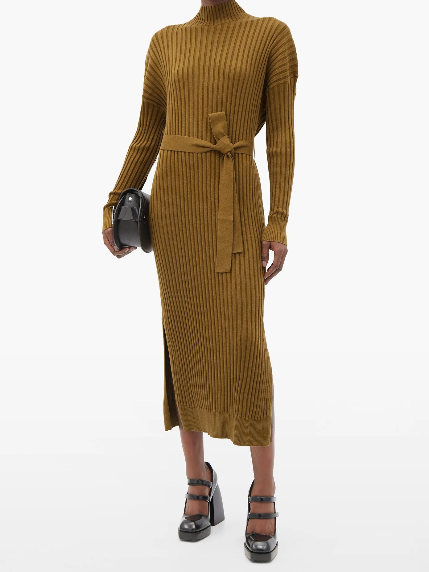 High-neck buttoned silk-blend midi dress - 5