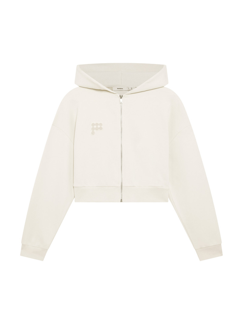 Womens Cropped Zip Up Hoodie - Bone White 1