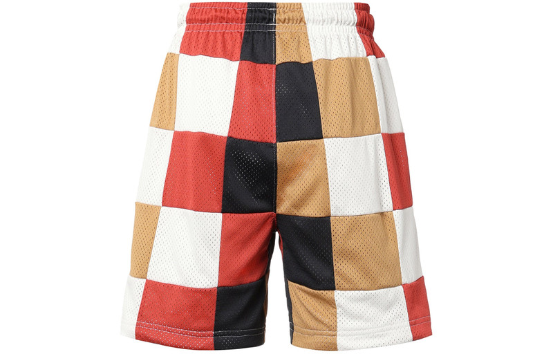 Jordan Men's Air Jordan Loose Plaid Colorblock Mesh Shorts Red Clay Element Gold Colorblock DQ8348-662 outlook