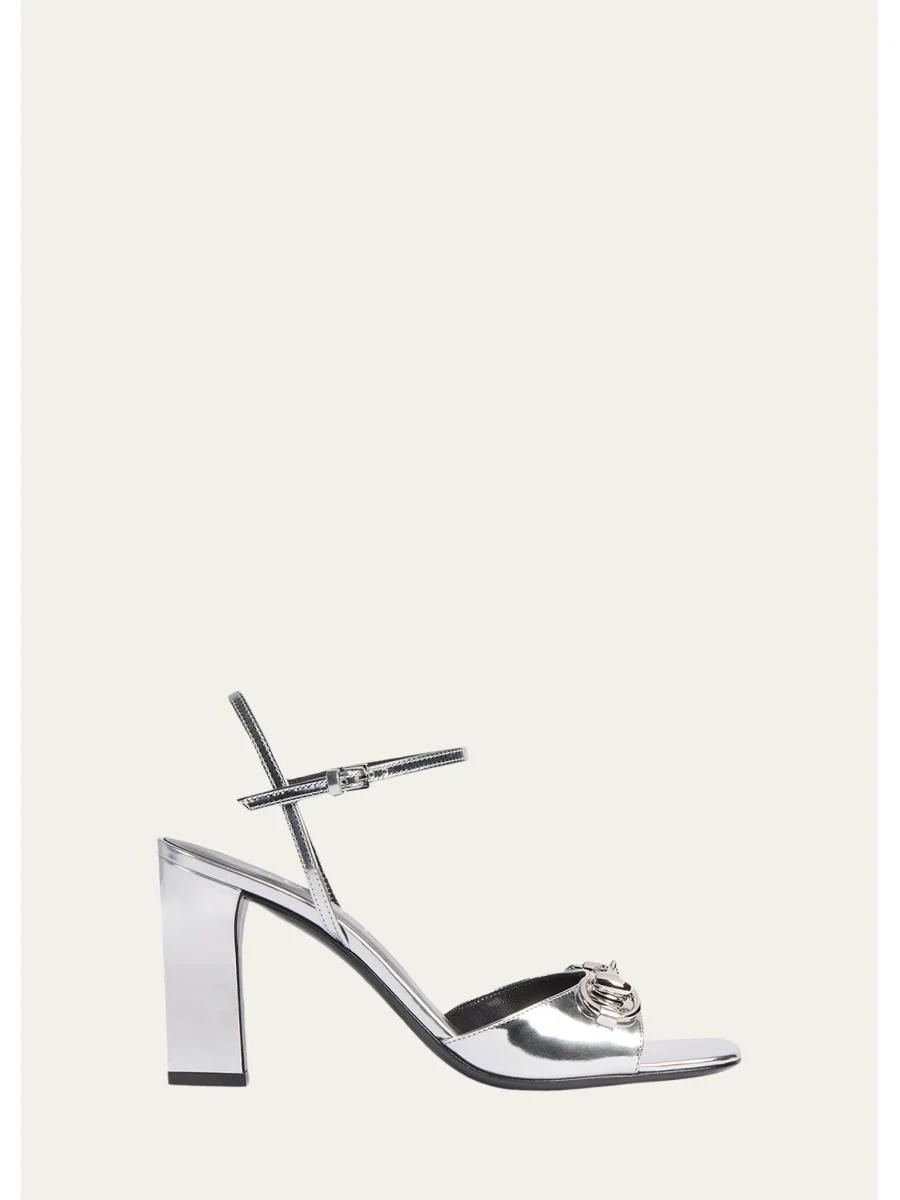 85mm Signora Metallic Leather Ankle-Strap Sandals - 1
