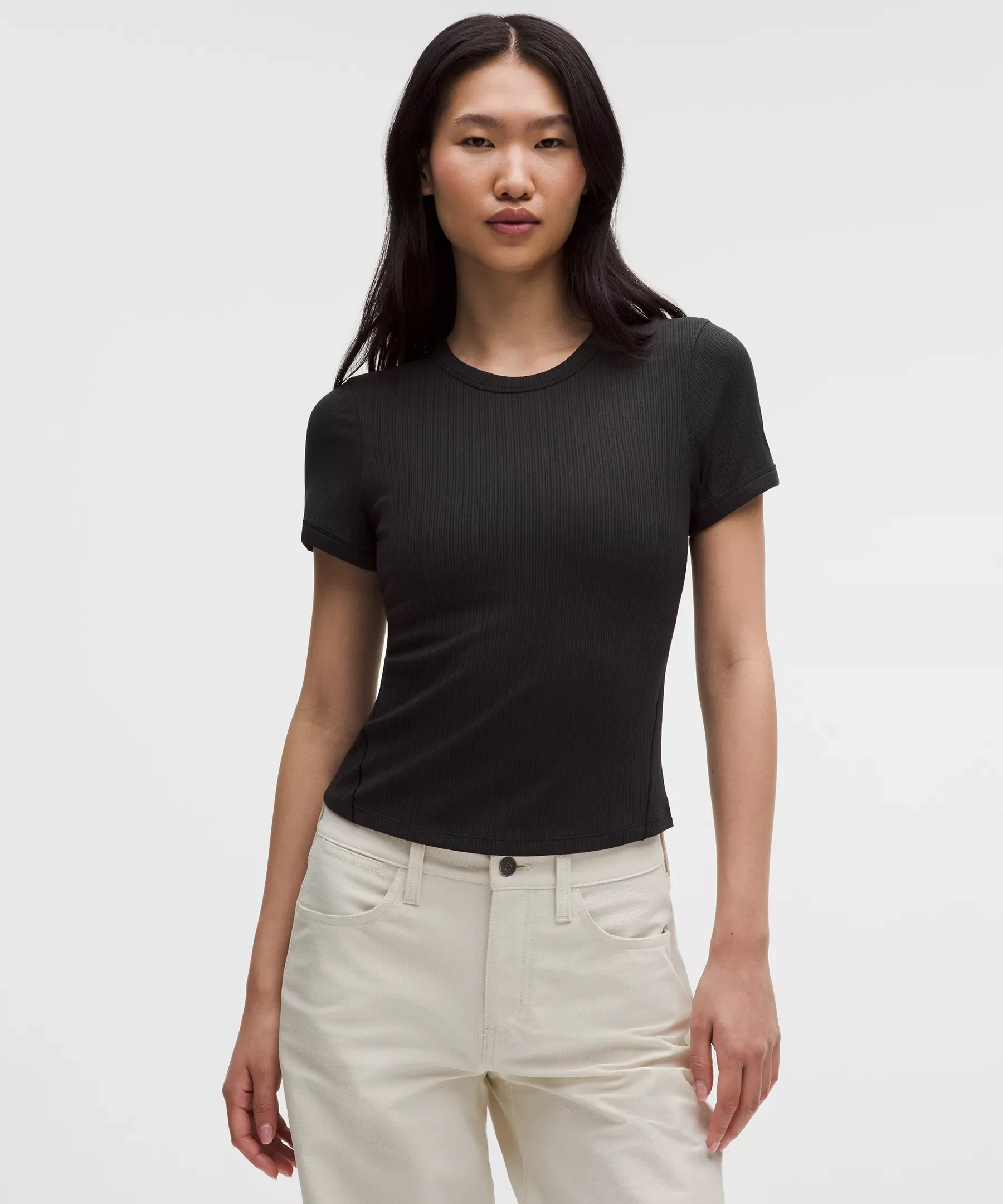 Hold Tight Micro-Rib Straight-Hem T-Shirt - 1