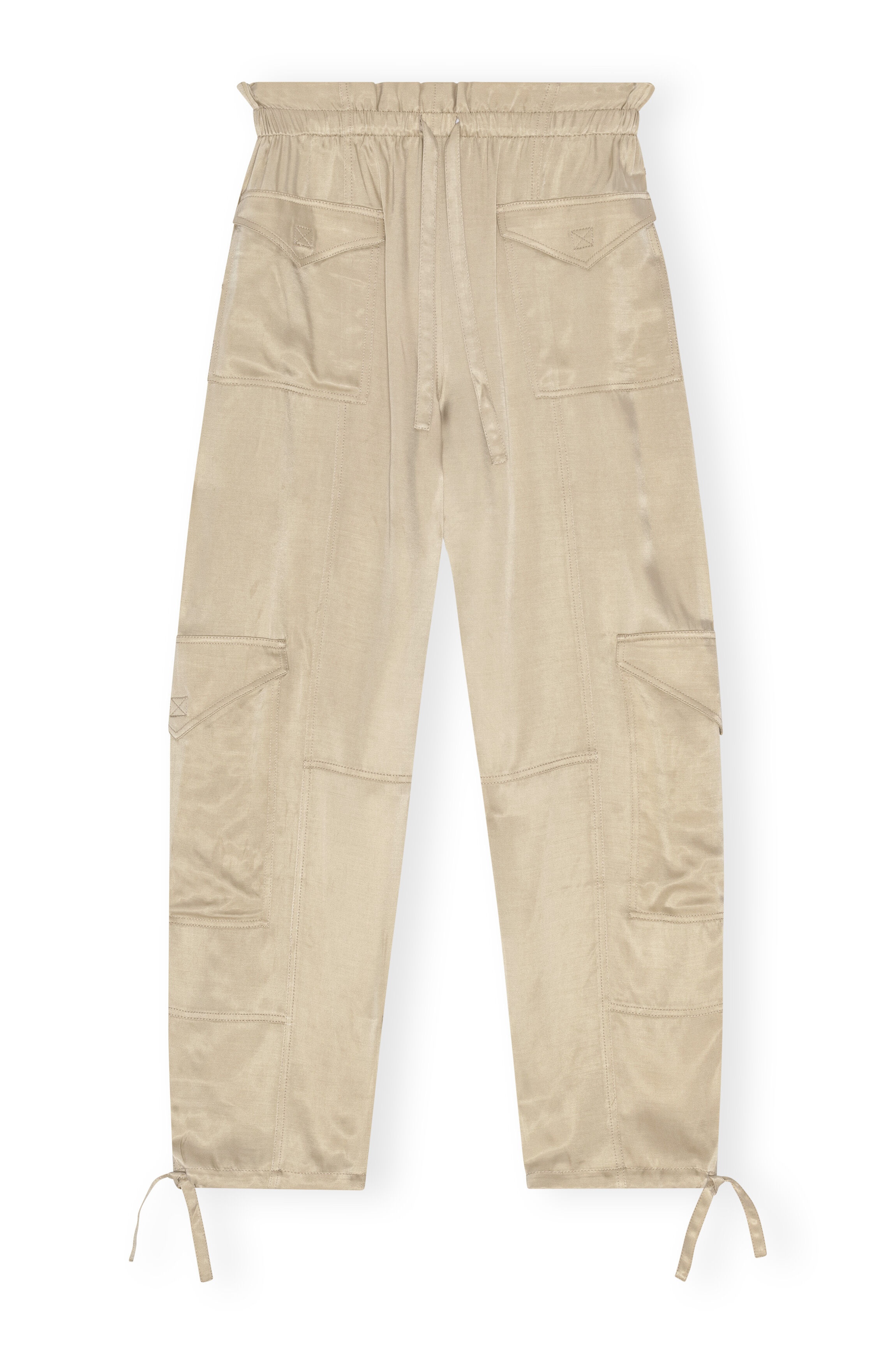 BEIGE WASHED SATIN POCKET PANTS - 5