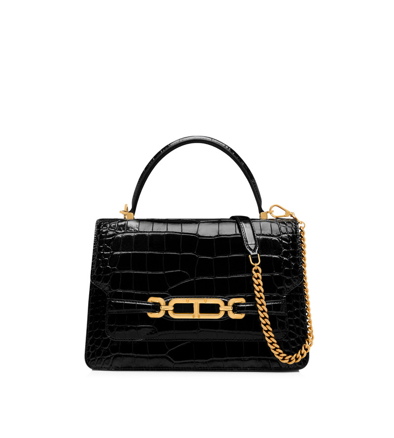 SHINY STAMPED CROCODILE LEATHER WHITNEY MEDIUM TOP HANDLE 1